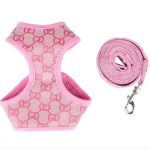 New Pink Designer Style Large Toy Breed Small Dog Cat No Choke Harness Monogram